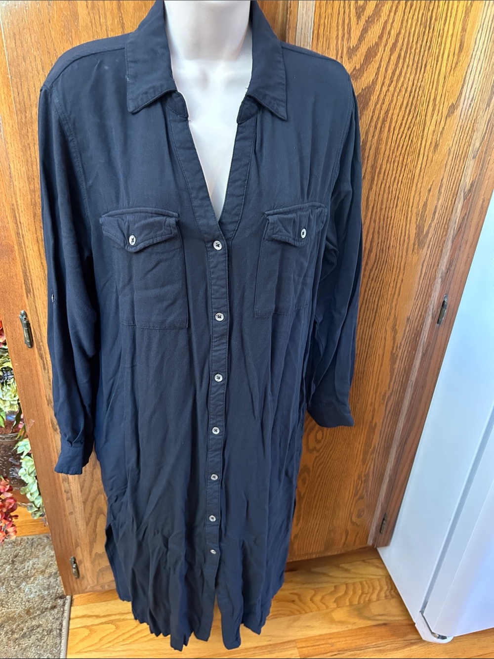 Knox Rose Black Long-Sleeve Button-Front Shirt Dress
